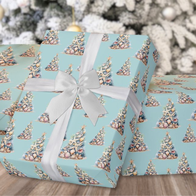 Papel De Presente Natal na Praia (Tropical Beach Christmas Wrapping Paper)