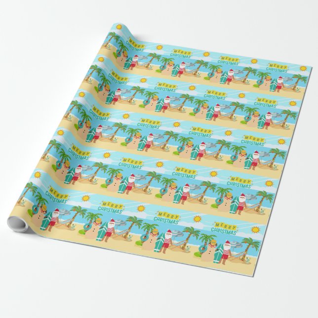 Papel De Presente Natal na Praia do Papai Noel (Desenrolado)