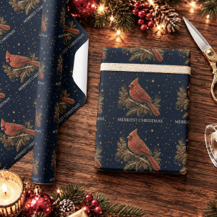 Papel De Presente Natal nas Estrelas Cardinal Vermelho