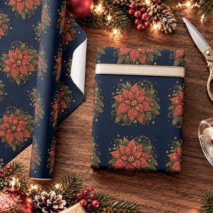 Papel De Presente Natal nas Estrelas Poinsettia