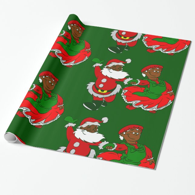 Papel De Presente natal negro santa claus esposa (Desenrolado)