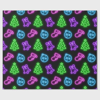 Papel De Presente Natal neon multicolorido em preto
