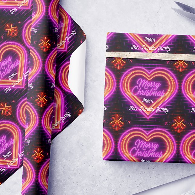 Papel De Presente Natal Neon Personalizado Feliz (Criador carregado)