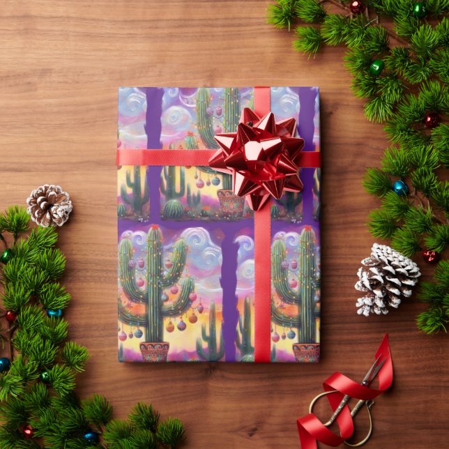 Papel De Presente Natal no Deserto Sudoeste Saguaro Cactus (Presente de Natal)