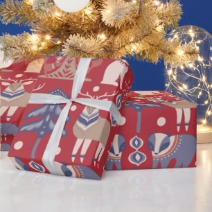 Papel De Presente Natal Nórdico Cervo Escandinavo