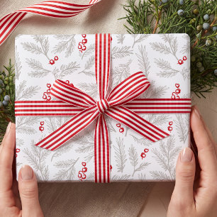 Papel De Presente Natal Nórdico com Galhos de Pinheiro e Frutas