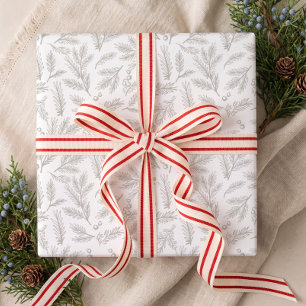 Papel De Presente Natal Nórdico Rústico com Galhos de Pinheiro e Fru