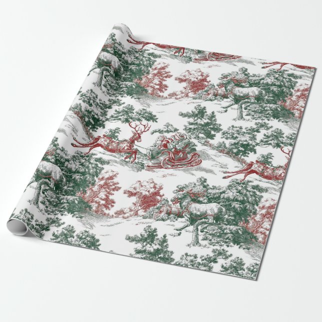 Papel De Presente Natal Nostálgico Vermelho Verde Papai Noel  (Desenrolado)