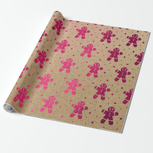 Papel De Presente Natal Novo Fuchsia Gingerbread Man Kraft