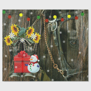 Papel De Presente Natal Ocidental Frosty, Snowman and Horse