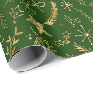 Papel De Presente Natal - Padrão Dourado do Shimmer Xmas - Verde