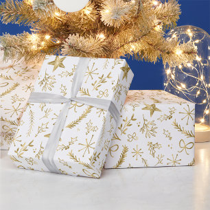 Papel De Presente Natal - Padrão Dourado do Shimmer Xmas - WHT