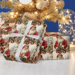 Papel De Presente Natal Papai Noel com Holly Berry