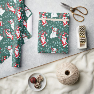 Papel De Presente Natal Papai Noel Homem de Neve