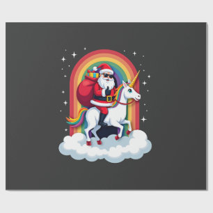 Papel De Presente Natal Papai Noel Montando Unicórnio Natal Meninas 