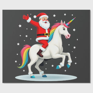Papel De Presente Natal Papai Noel Montando Unicórnio Xmas Garotas M