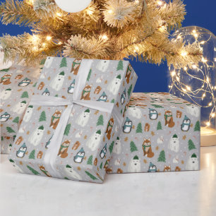 Papel De Presente Natal para animais de inverno bonitos