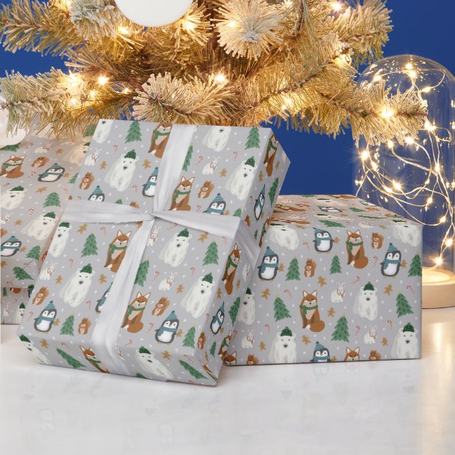 Papel De Presente Natal para animais de inverno bonitos (Feriados)