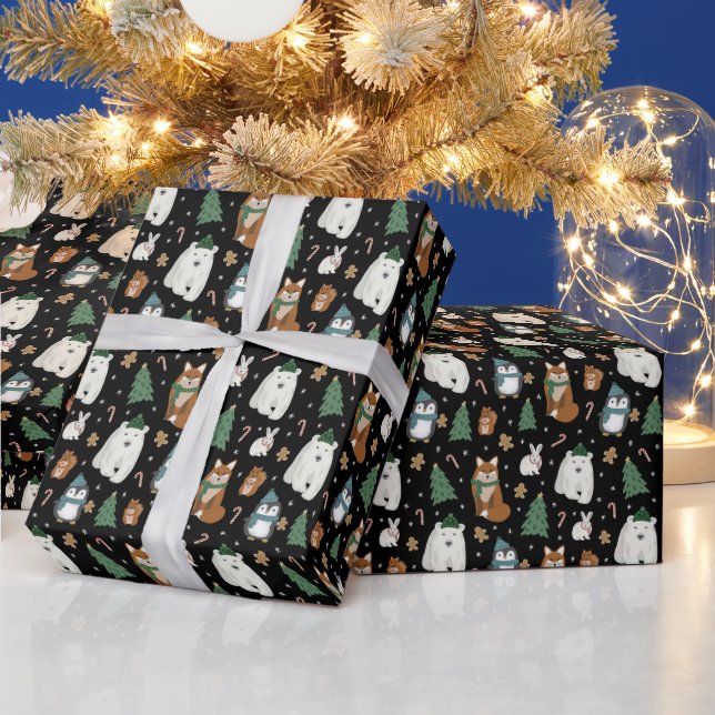 Papel De Presente Natal para animais de inverno bonitos (Feriados)