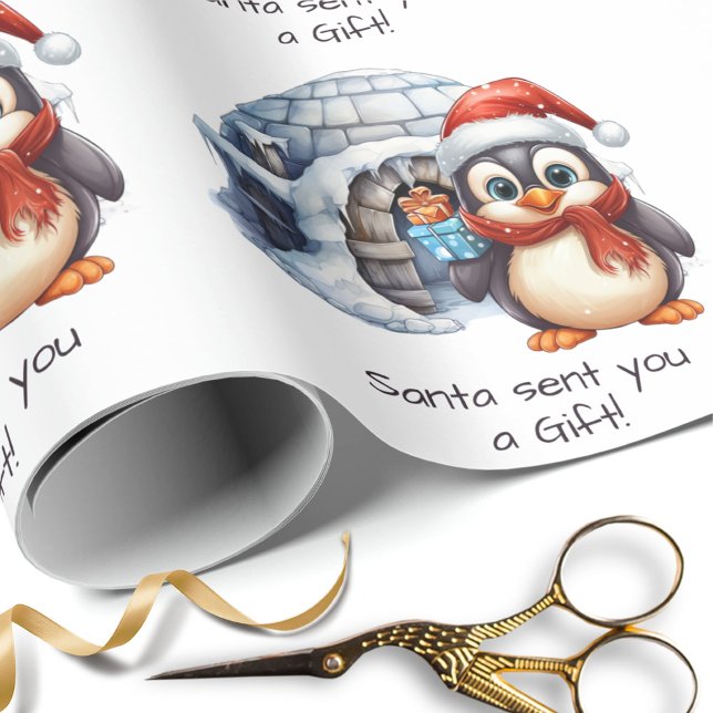 Papel De Presente Natal para Crianças de Neve Pinguins de Papai Noel (Criador carregado)