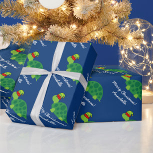 Papel De Presente Natal para crianças de tartaruga verde-branca