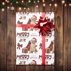 Papel De Presente Natal para o Retriever do Ouro de Xadrez Buffalo