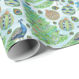 Papel De Presente Natal Pavão em Aquarela