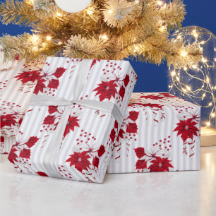 Papel De Presente Natal Peppermint   Poinsettia de Bengala Azevinho