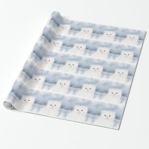 Papel De Presente Natal persa branco do gatinho