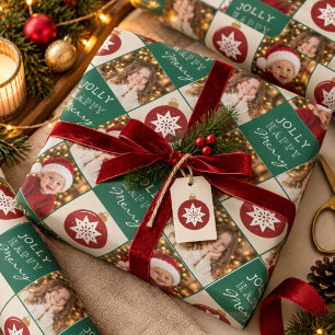 Papel De Presente Natal Personalizado com 2 Fotos da Família