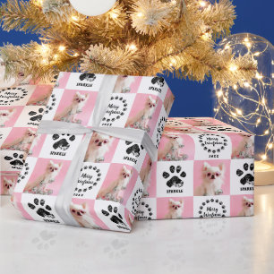 Papel De Presente Natal Personalizado com 2 Fotos de Patinha de Cach