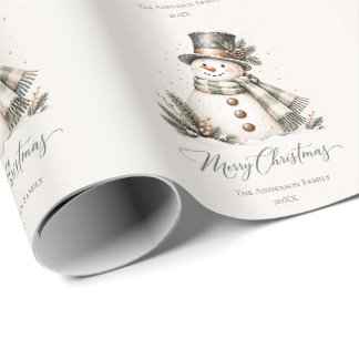 Papel De Presente Natal Personalizado com Elegante Aquarela de Bonec