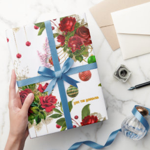 Papel De Presente Natal Personalizado da Boutique Chic da Rosa verme