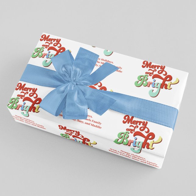 Papel De Presente Natal Personalizado da feliz e do Retrovisor (Retro Merry and Bright Holiday wrapping paper. )