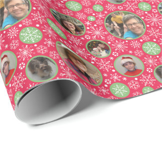 Papel De Presente Natal Personalizado do Floco de Neve Verde Vermelh