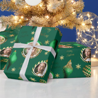 Papel De Presente Natal Personalizado em Esmeralda Verde e Dourado