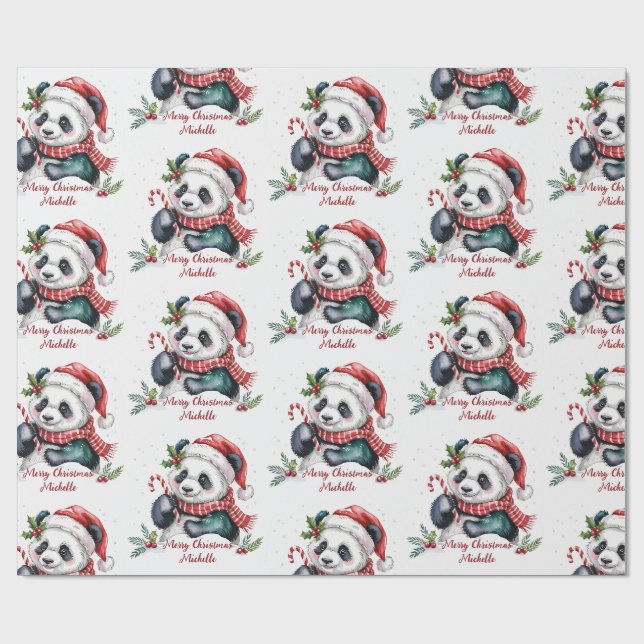 Papel De Presente Natal Personalizado Feliz Panda Urso Fofo (Aberto)