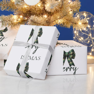 Papel De Presente Natal Personalizado Laço Xadrez Verde