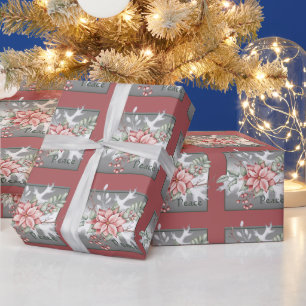 Papel De Presente Natal personalizado para poinsettia de aquarela el