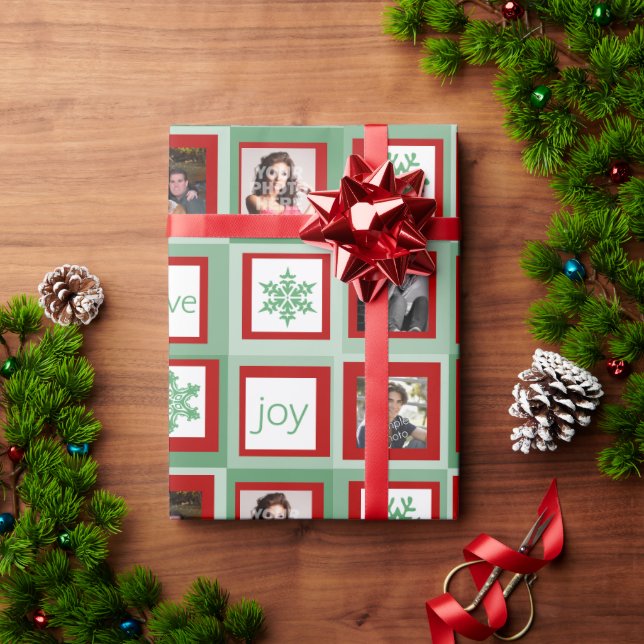 Papel De Presente Natal personalizado para quadrados vermelhos e ver (Presente de Natal)