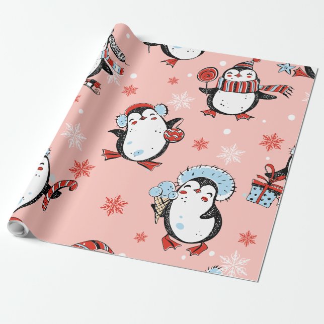 Papel De Presente Natal - Pinguins bonitos (Desenrolado)