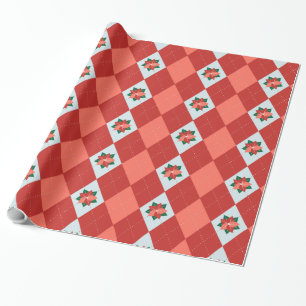 Papel De Presente Natal Poinsettia Argyle