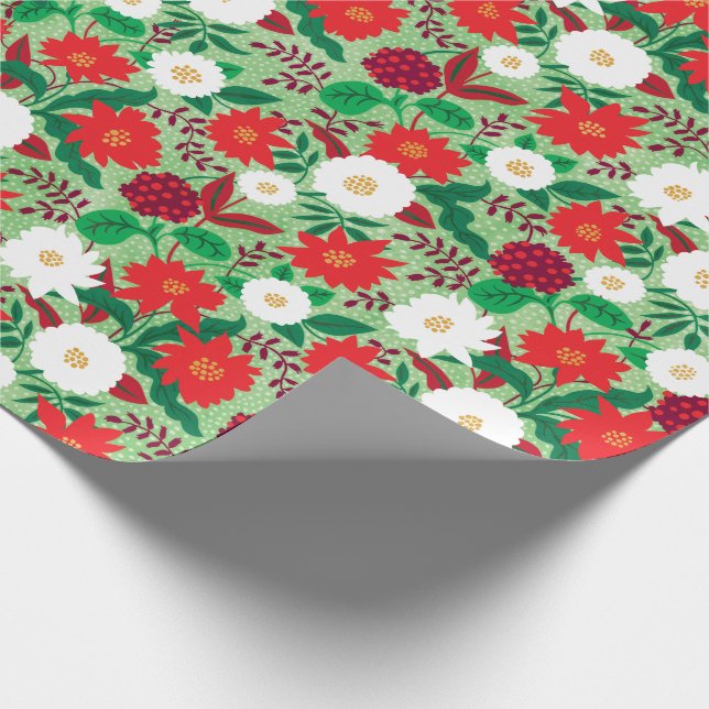 Papel De Presente Natal Poinsettia Red White Floral Monograma (Ponta)