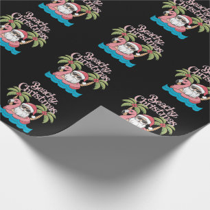 Papel De Presente Natal Praia Tropical Férias Papai Noel Praia