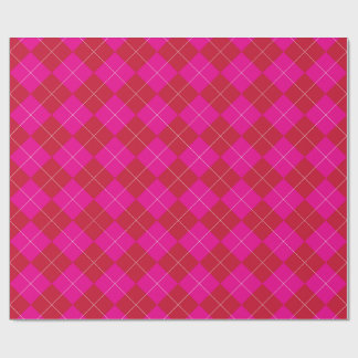 Papel De Presente Natal Preppy Rosa e Vermelho Argyle de Férias