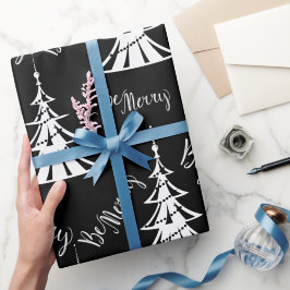 Papel De Presente Natal preto e branco contemporâneo
