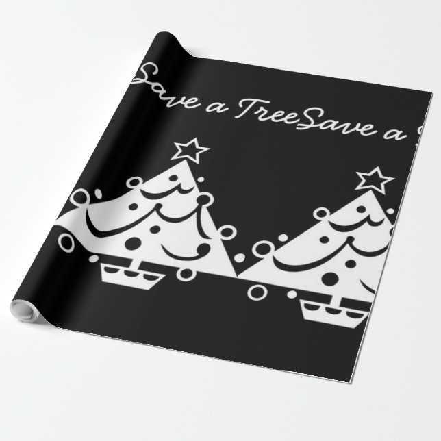 Papel De Presente Natal preto e branco Salvar a árvore (Desenrolado)