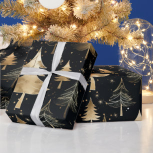 Papel De Presente Natal Preto E Dourado