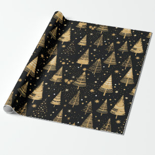 Papel De Presente Natal Preto E Dourado