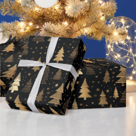 Papel De Presente Natal Preto E Dourado